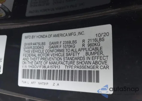 2020 Honda Accord Sport from USA, damaged, VIN 1HGCV1F38LA157913